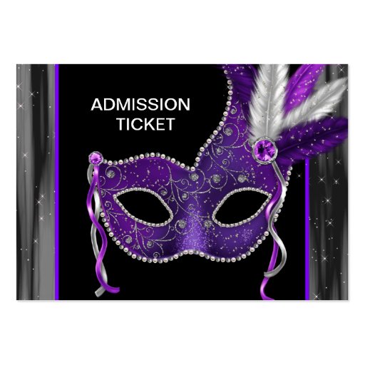 Purple Masquerade Party Admission Tickets Business Card Templates (front side)