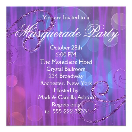 Purple Masquerade Party Personalized Announcement