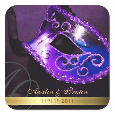 Purple Masquerade Swirl Save The Date Sticker