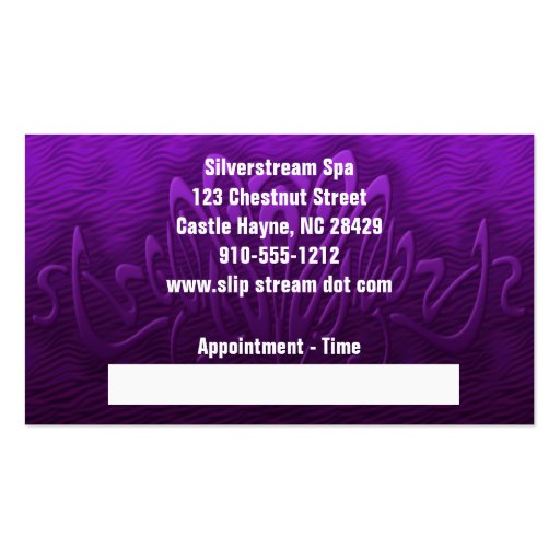 Purple Massage Therapy Appointment Business Card (back side)