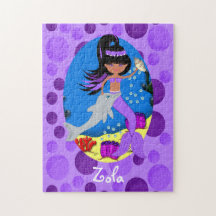 Purple Mermaid in the Ocean with a Dolphin Puzzles