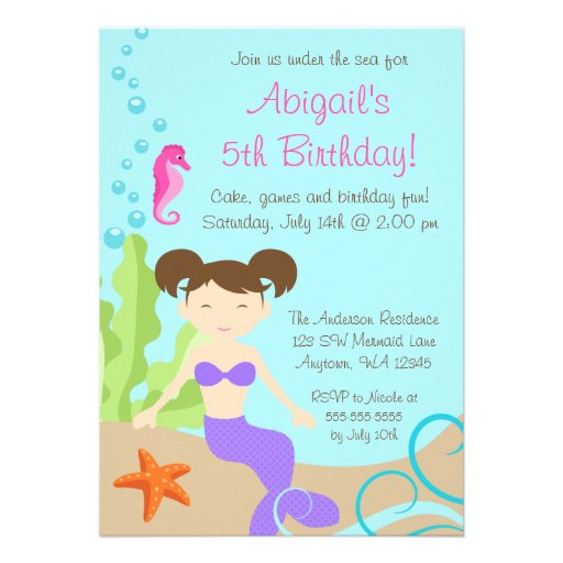 Purple Mermaid Under The Sea Birthday Party Personalized Invitation
