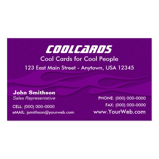 Purple Metal Flake (simulated) Flames Card Business Card (front side)