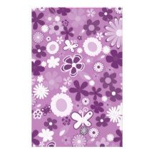 Purple Mixed Flowers Stationery Paper
