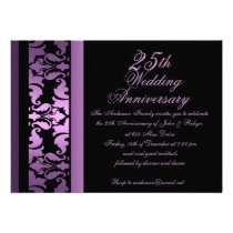 Purple Mod Damask Wedding Anniversary Invitation invitations