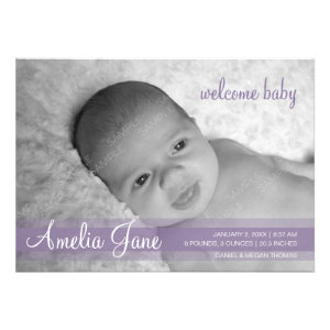 Purple Modern Baby Announcement