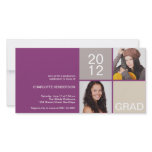 Purple modern block class of grad announcement customized photo card