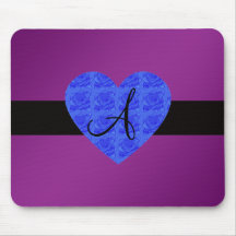 Purple monogram blue roses mouse pads