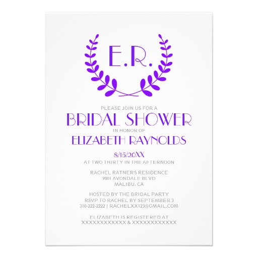 Purple Monogram Bridal Shower Invitations