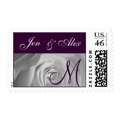 Purple Monogram Bride Groom Names Wedding Postage