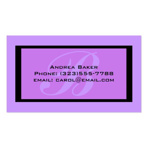 purple monogram business card template (back side)