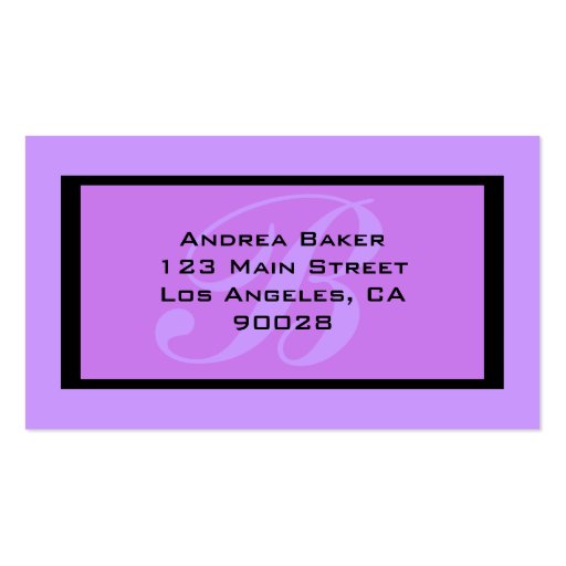 purple monogram business card template (front side)