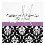 Purple Monogram Damask Wedding Invitation