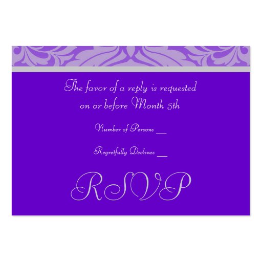 Purple Monogram Damask Wedding RSVP Card Business Card Templates (back side)