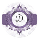 purple monogram envelope seal round stickers