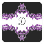 purple monogram envelope seal square stickers