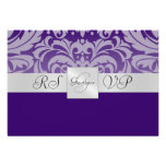 Purple Monogram Half Damask RSVP Reply Invitation