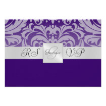 Purple Monogram Half Damask RSVP Reply Invitation invitations