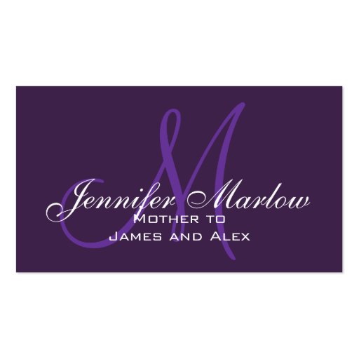 Purple Monogram Mommy Calling Card Business Card Template