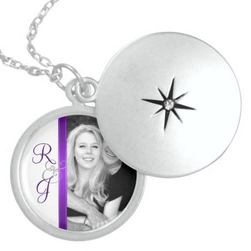 Purple Monogram Silver Wedding Necklace