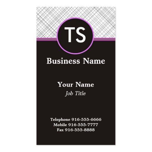 Purple Monogram Vertical Business Cards (front side)