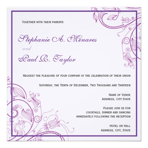 Purple Monogram Wedding Invitation