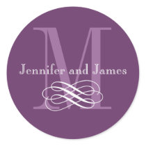 Purple Monogram Wedding Logo Stickers