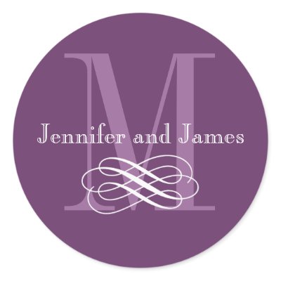 Purple Monogram Wedding Logo Stickers