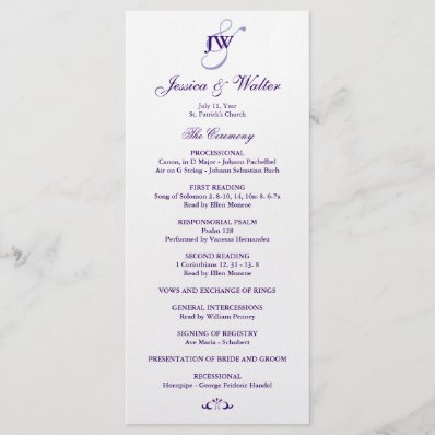 Purple Monogram Wedding Program Custom Rack Card