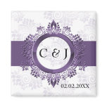 purple monogram wedding save the date magnets