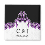 purple monogram wedding save the date magnets