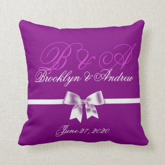 Purple Monogrammed Wedding Pillows With Bow