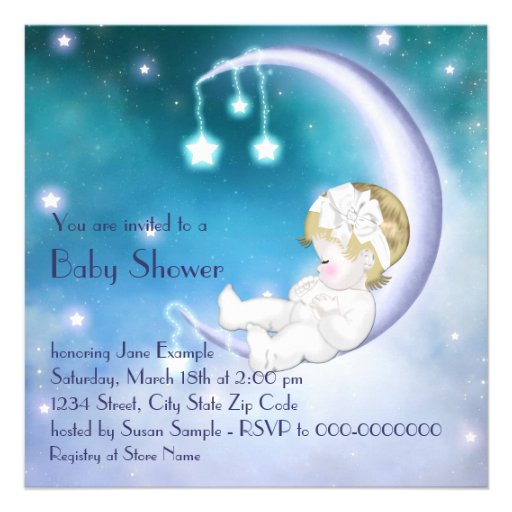 Purple Moon Baby Girl Shower Custom Invites