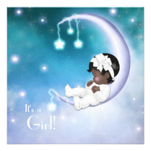 Purple Moon Baby Girl Shower Invitations