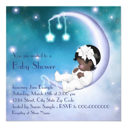 Purple Moon Baby Girl Shower Invitations