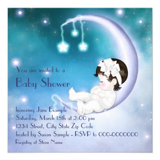 Purple Moon Baby Girl Shower Invitations