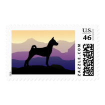 Purple Mountains Basenji Postage Stamp