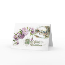 Purple Mums Vintage New Year with Vignette cards by pinkalmond Purple Mums Vintage New Year with Vignette cards
