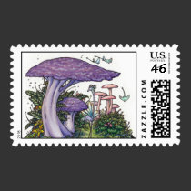 Purple mushroom postage stamps
