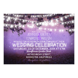 purple night & garden lights rustic wedding personalized announcements