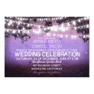 purple night & garden lights rustic wedding 5x7 paper invitation card
