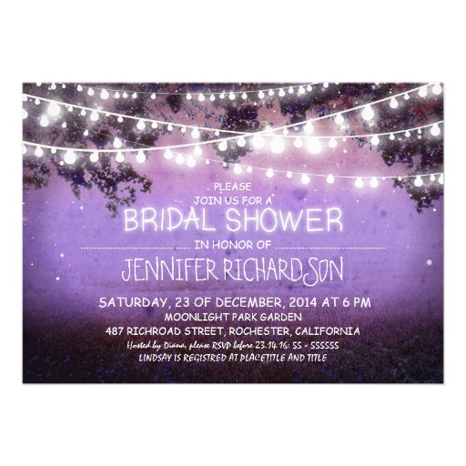 purple night lights bridal shower invitations