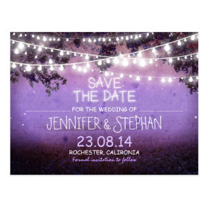 purple night lights romantic save the date postcard