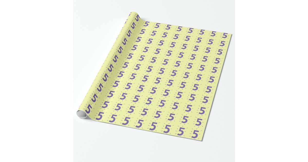 Purple Number Age Five 5 Yellow Wrapping Paper | Zazzle