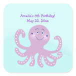 Purple Octopus Birthday SQUARE Favor Sticker