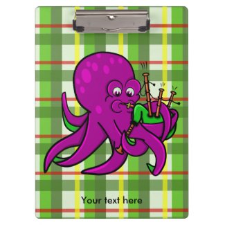 Purple Octopus Playing Green Bagpipes Clipboard