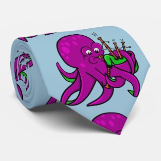 Purple Octopus Playing Green Bagpipes Tie