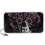 Purple ohm skull with paint splatters. PC speakers