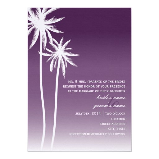 Purple Ombré Palm Trees Beach Wedding Personalized Invitations