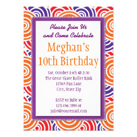 Purple Orange Circles Birthday Party Invitations